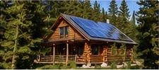 Off-grid cabin with solar panels